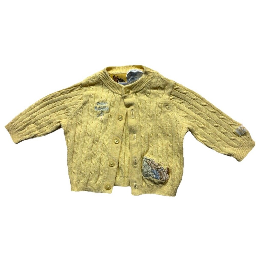 Beatrix Potter Knit Baby Cable Knit Cardigan Sweater Peter Rabbit Yellow 0-3 M